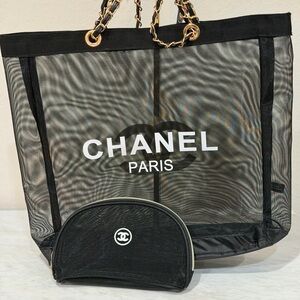 Source Unknown Black Mesh Tote with Chain Handles